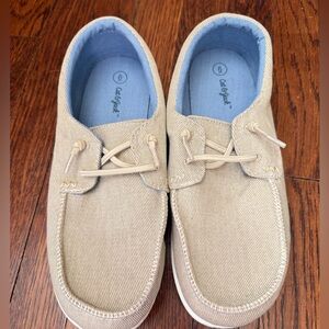 Cat & Jack Beige Canvas Slip-On Boat Shoes with Light Blue Lining